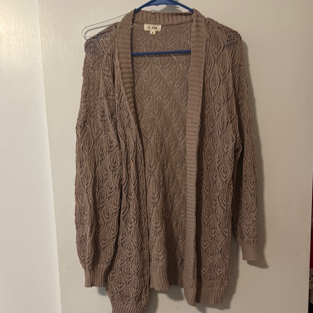 Elle Tan Cardigan Sweater Long Knit Open Front